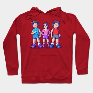 Cute People Running Cartoon Hoodie